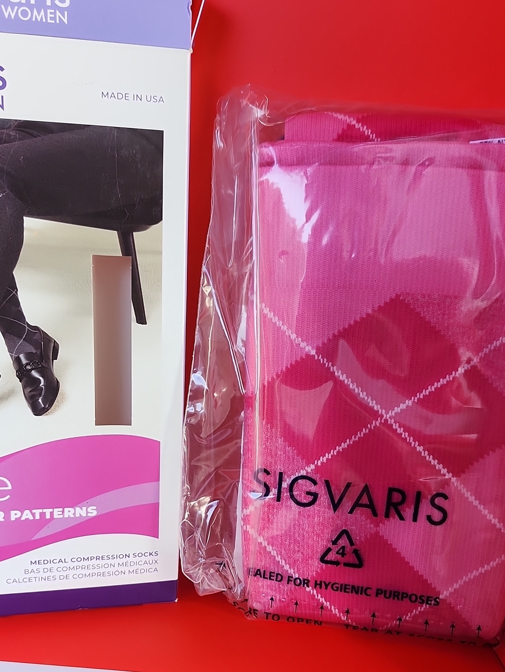 Sigvaris Pink Argyle Compression Socks